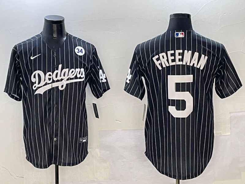 Men Los Angeles Dodgers 5 Freeman Black Stripe Jointly Name 2025 Nike MLB Jersey style 7
